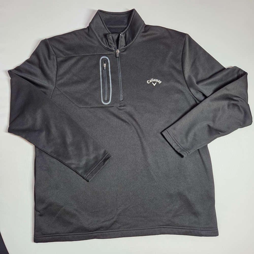 Callaway Mens Quarter Zip Golf Pullover Black Long Sleeve Chest Pocket Large